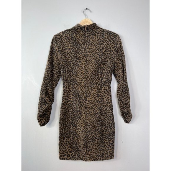 NEW Zara Leopard Animal Cheetah Print Corduroy Mock Neck Mini Dress - Picture 7 of 8